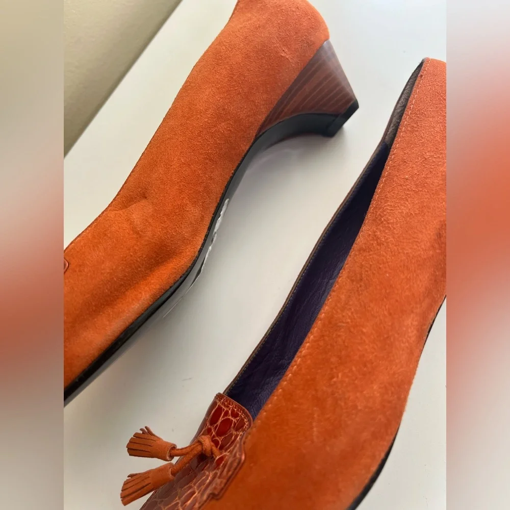 Rene Mancini Paris Orange Suede Women's Loafers - Picture 9 of 11